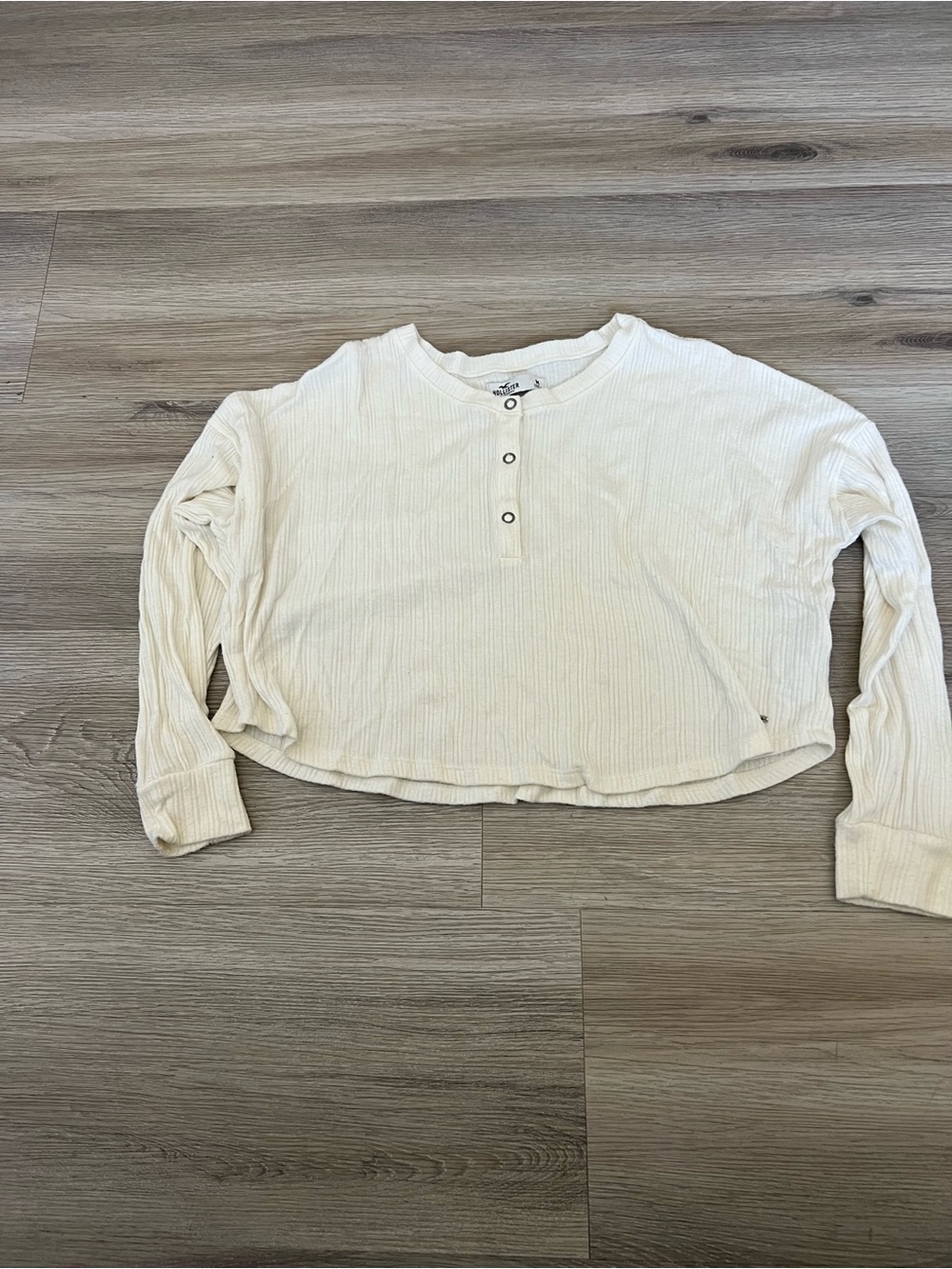 Hollister Cream Ribbed Henley Long Sleeve Top